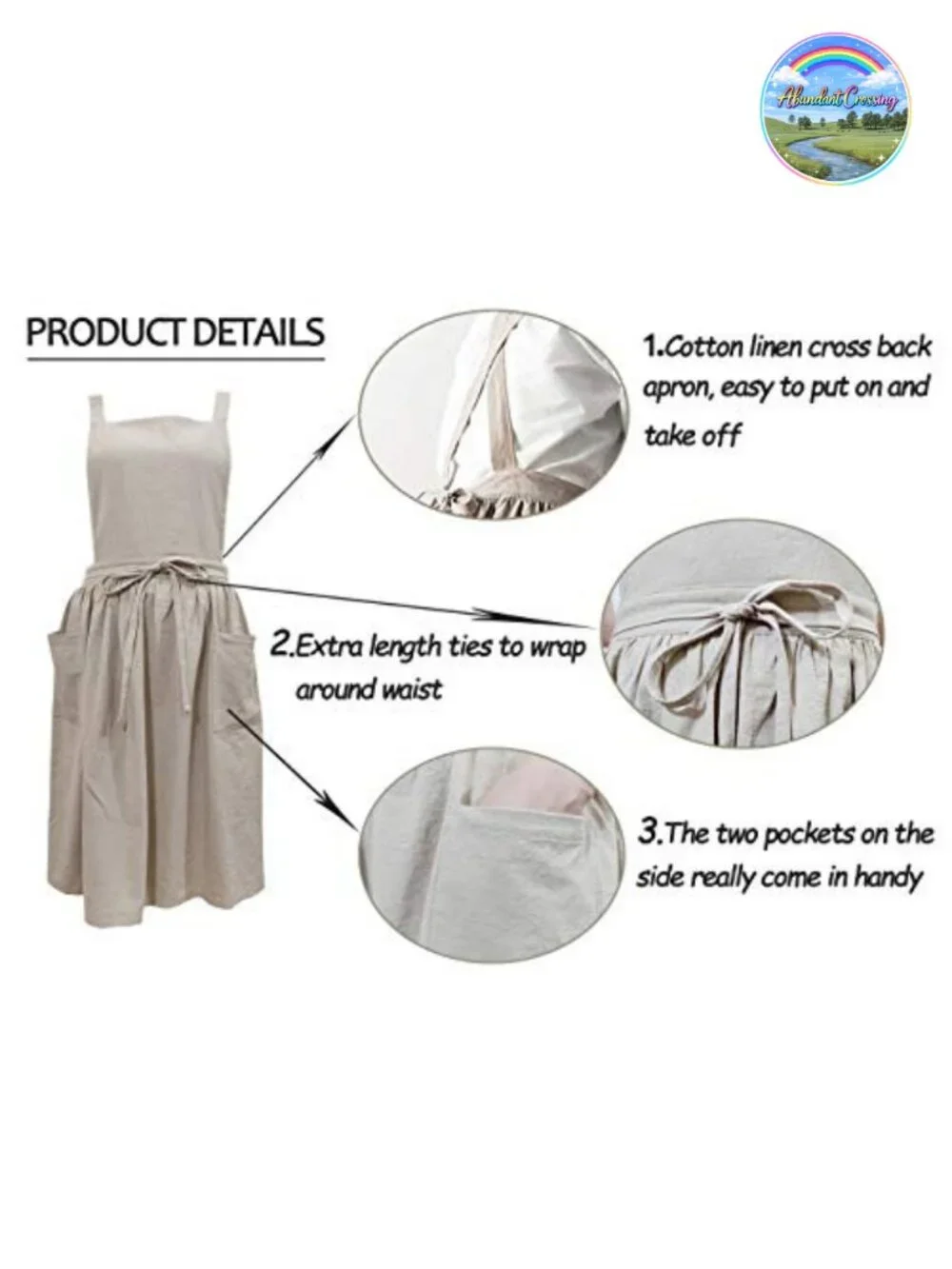 Cross Back Apron Dress with Pockets for Gardening Kitchen Artist Smock